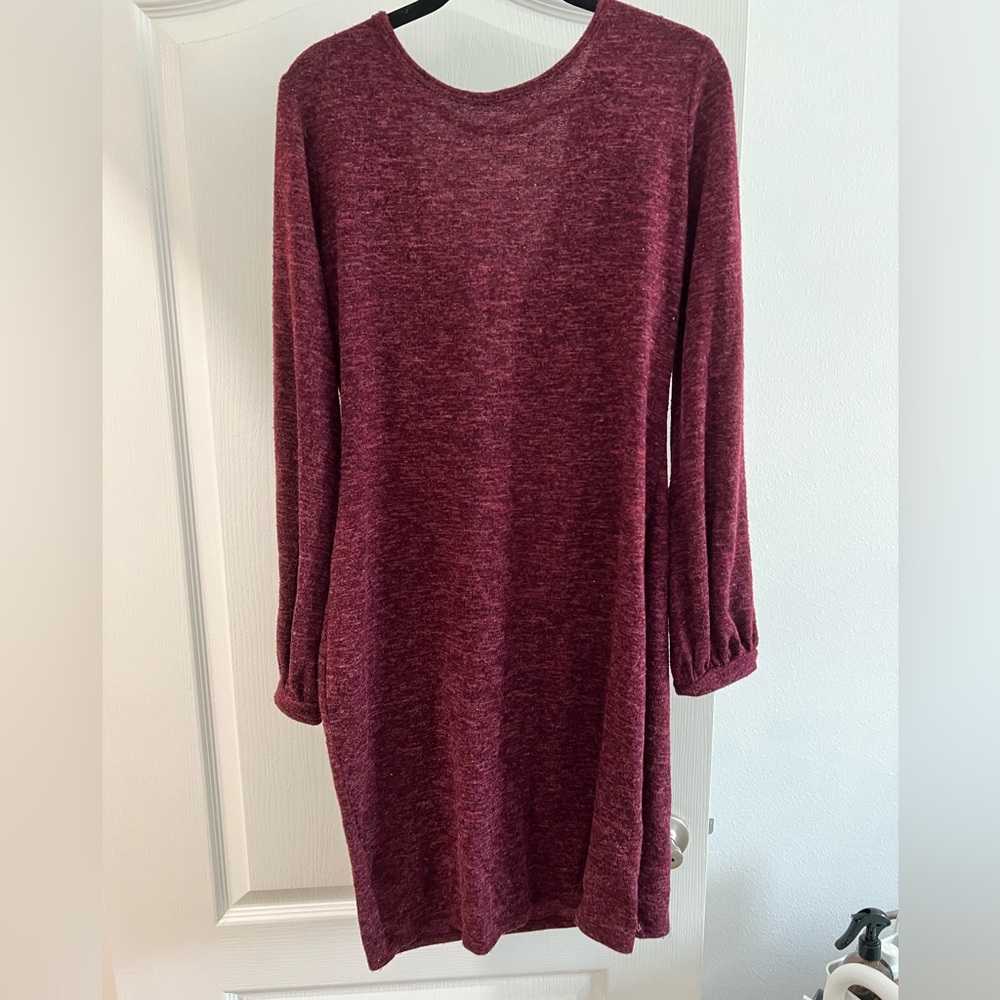 Threads & States Red V-Neck Long Sleeve Knit Dress SZ XL